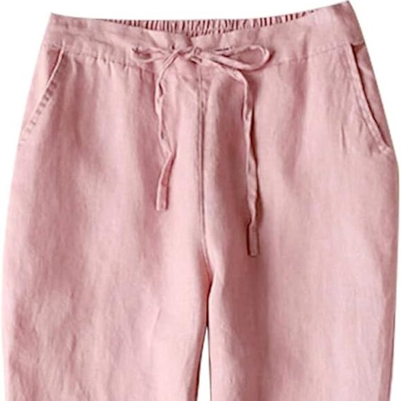 Linen Pants for Women Summer Casual High Waisted Drawstring White Beach Pant